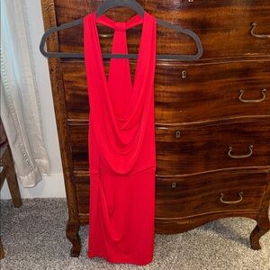 BCBGMaxAzria Red Draped Halter Dress